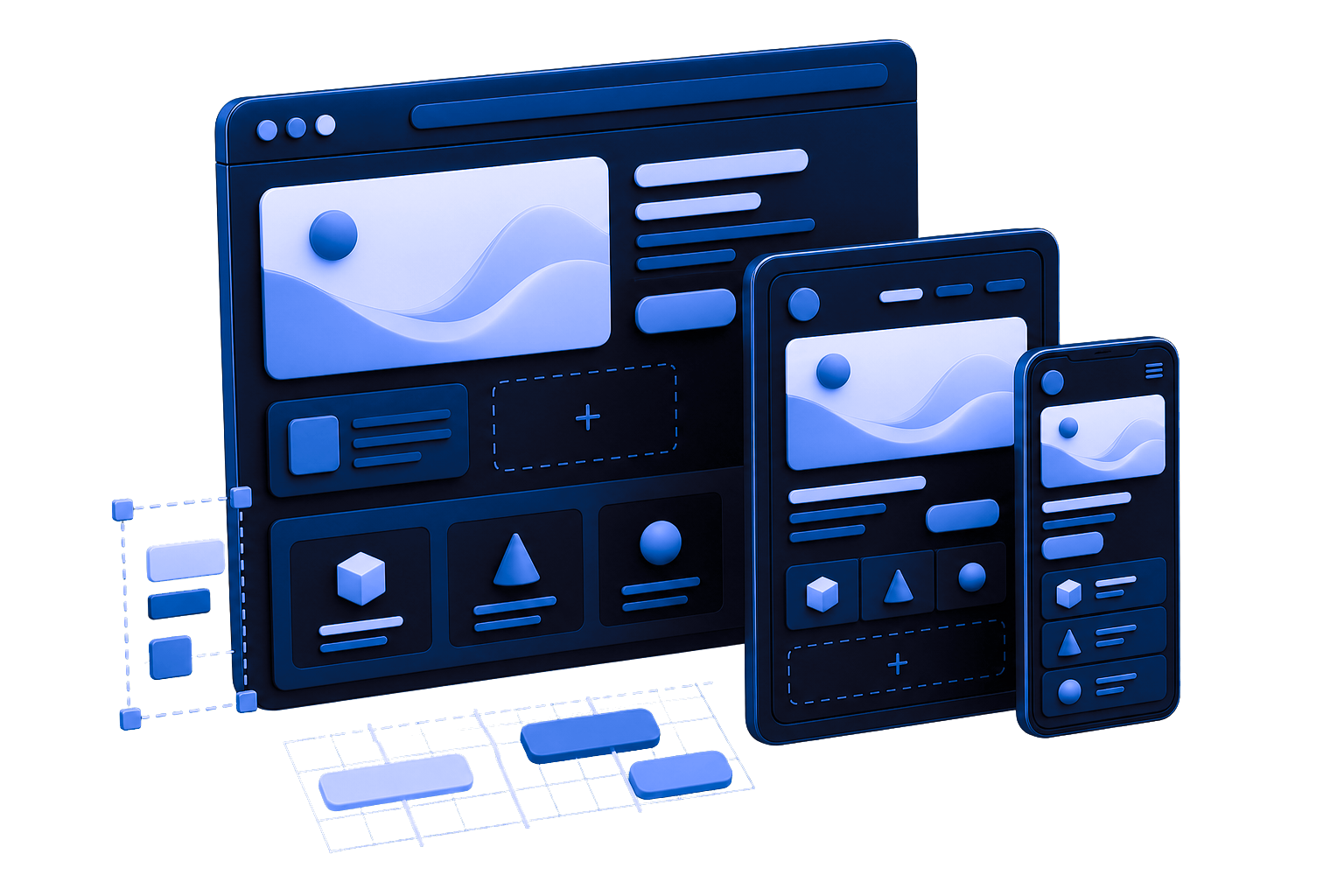 Responsive website experience shown across desktop and mobile layouts